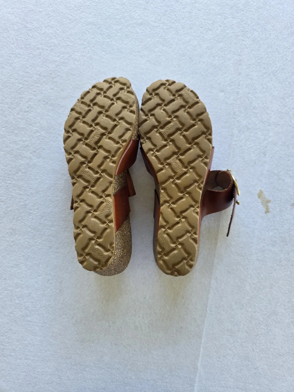 Yokono Cottagecore Brown Leather Buckle Wedge Sandals